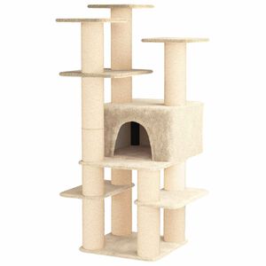 vidaXL Arbre &agrave; chat avec poteaux &agrave; griffer en sisal Cr&egrave;me 161 cm