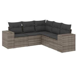 vidaXL Salon de jardin 5 pcs avec coussins gris r&eacute;sine tress&eacute;e