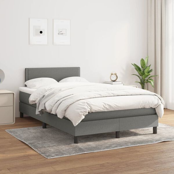 vidaXL Sommier &agrave; lattes de lit avec matelas gris fonc&eacute; 120x190cm tissu