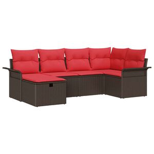 vidaXL Ensemble de canap&eacute; de jardin 6 pc Marron et rouge polyrotin