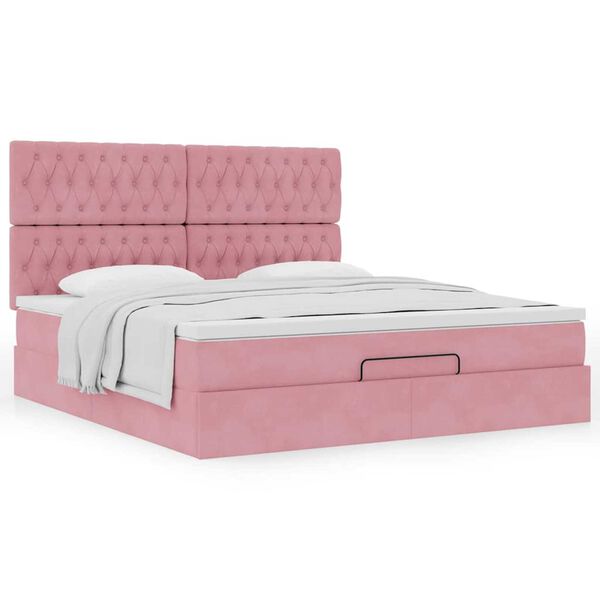 vidaXL Cadre de lit ottoman avec matelas rose 160x200 cm velours