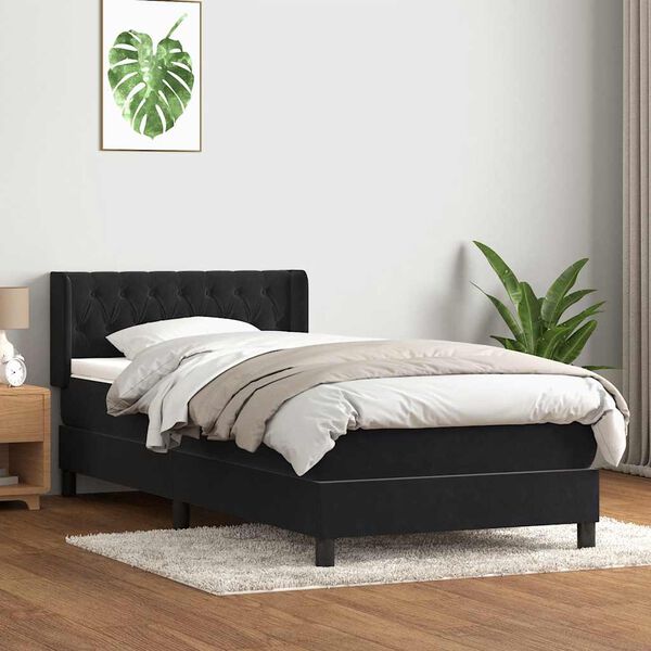 vidaXL Sommier &agrave; lattes de lit avec matelas noir 90x210 cm velours