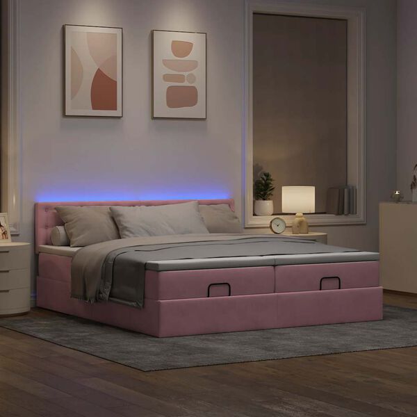 vidaXL Cadre de lit ottoman avec matelas rose 200x200 cm velours