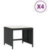 vidaXL Tabourets de jardin et coussins lot de 4 noir 40x40x35 cm rotin