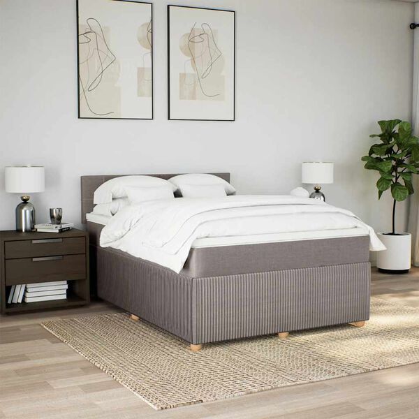 vidaXL Sommier &agrave; lattes de lit avec matelas Taupe 160x200 cm Tissu