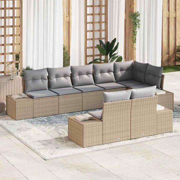 vidaXL Ensemble de canap&eacute; de jardin 8 pcs Beige et gris polyrotin