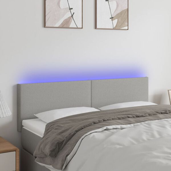vidaXL T&ecirc;te de lit &agrave; LED Gris clair 144x5x78/88 cm Tissu