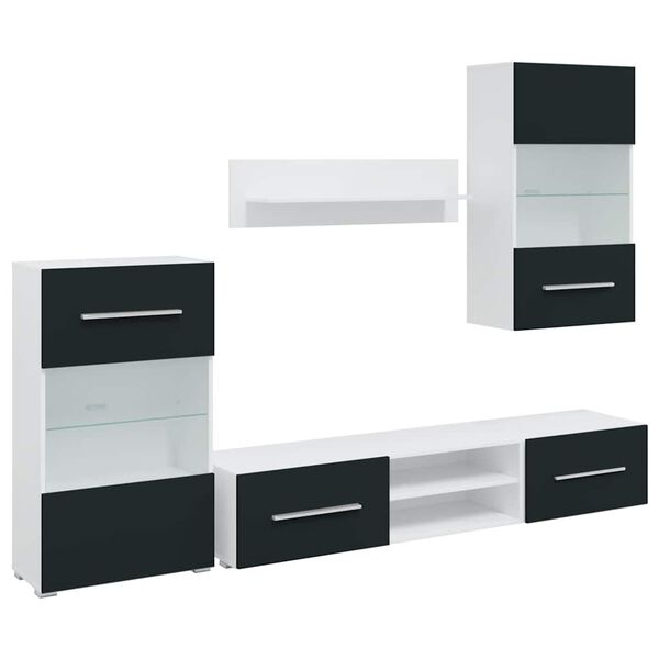 vidaXL Meubles TV 5 pcs avec lumière LED indigo mat bois d'ingénierie