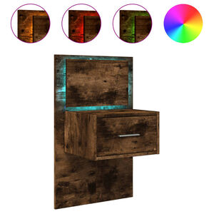 vidaXL Table de chevet murale avec lumi&egrave;res LED ch&ecirc;ne fum&eacute;