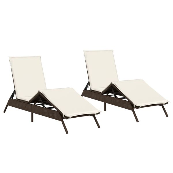 vidaXL Chaises longues avec coussins lot de 2 marron r&eacute;sine tress&eacute;e