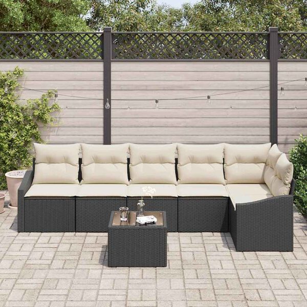 vidaXL Ensemble de canapé de jardin 7 pcs Noir Poly rotin