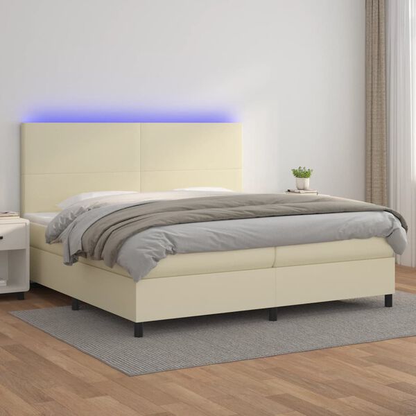 vidaXL Sommier &agrave; lattes de lit avec matelas et LED Cr&egrave;me 200x200 cm