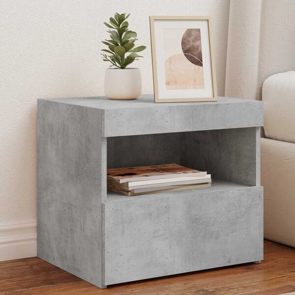 vidaXL Tables de chevet avec lumi&egrave;res LED 2 pcs gris b&eacute;ton 50x40x45 cm