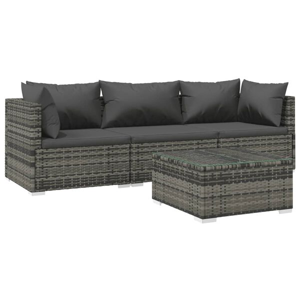vidaXL Salon de jardin 4 pcs avec coussins r&eacute;sine tress&eacute;e gris