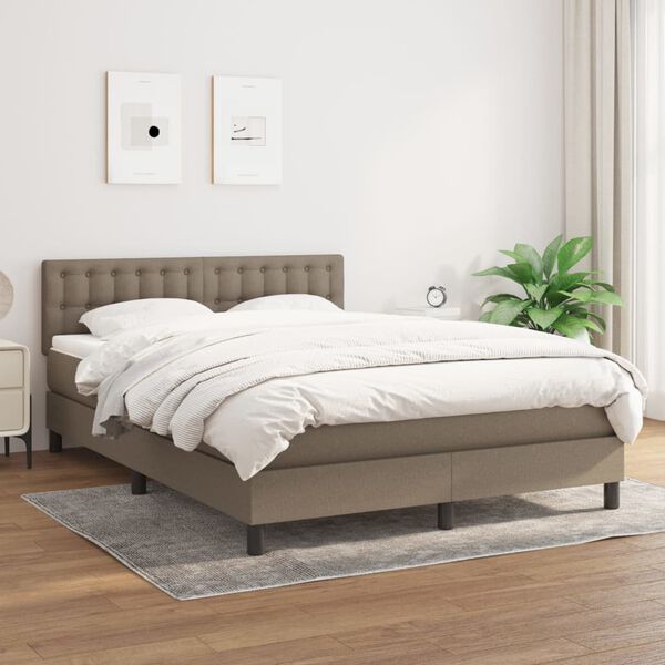 vidaXL Sommier &agrave; lattes de lit avec matelas Taupe 140x200 cm Tissu
