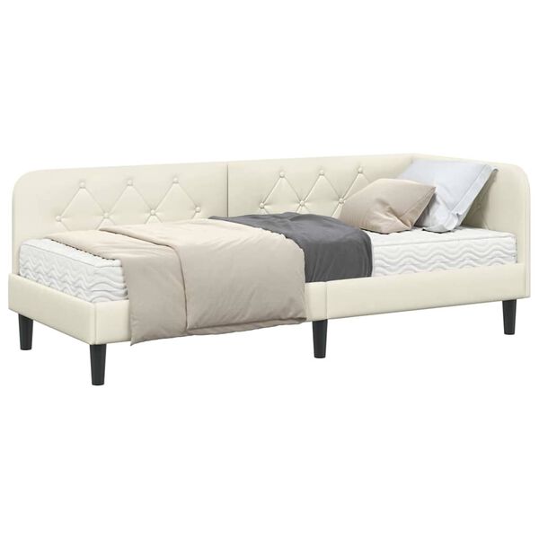 vidaXL Cadre de lit d'angle avec matelas Crème 80 x 200 cm Velours