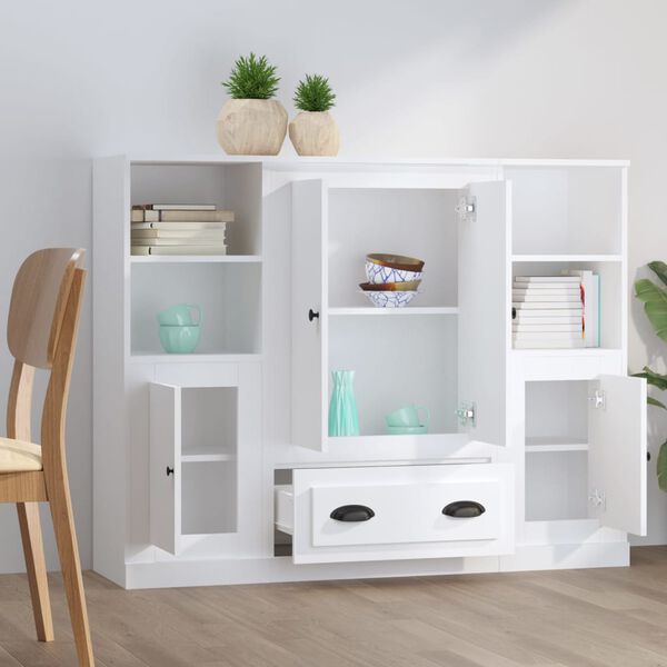 vidaXL Buffets 3 pcs blanc bois d'ing&eacute;nierie