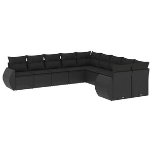 vidaXL Salon de jardin 10 pcs avec coussins noir r&eacute;sine tress&eacute;e