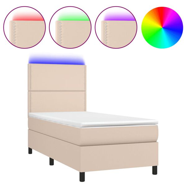 vidaXL Sommier &agrave; lattes de lit avec matelas et LED Cappuccino 90x200cm