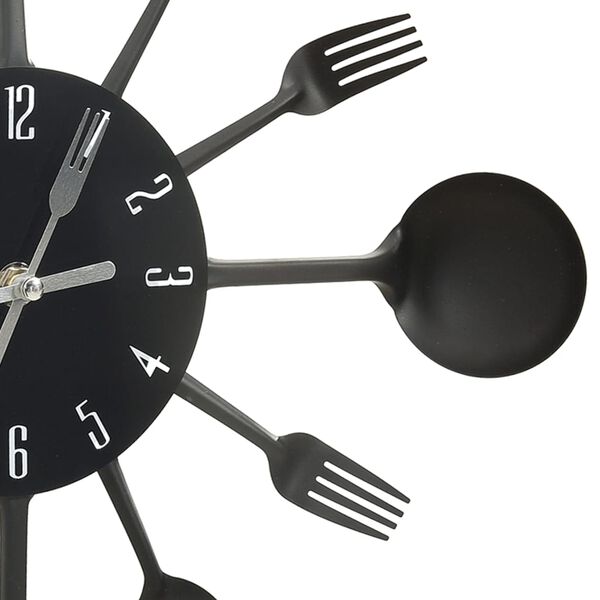 vidaXL Horloge murale et cuill&egrave;re avec fourchette Noir 40 cm Aluminium