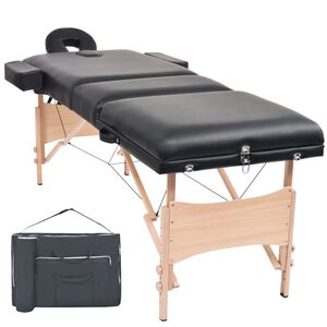 vidaXL Table de massage pliable &agrave; 3 zones 10 cm d'&eacute;paisseur Noir