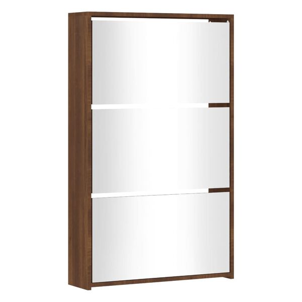 vidaXL Armoire &agrave; chaussures miroir 3niveaux Ch&ecirc;ne marron 63x17x102,5cm