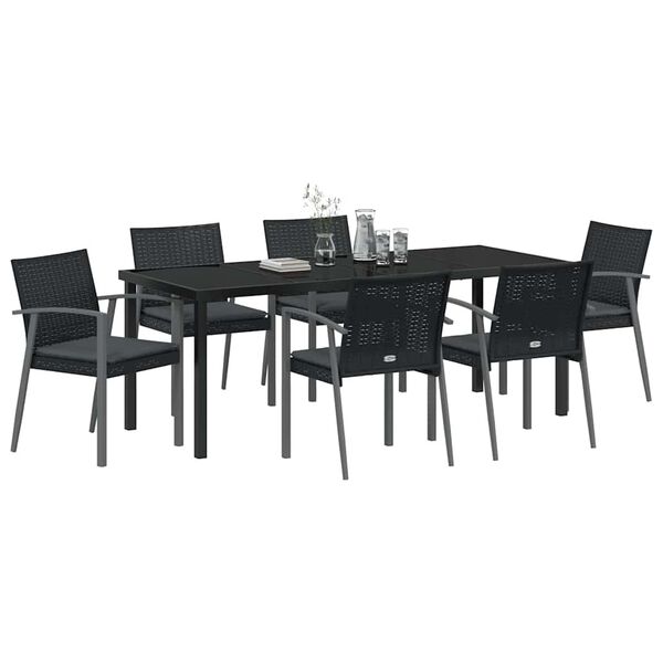 vidaXL Ensemble de salle &agrave; manger pour jardin 7 pcs Noir et gris