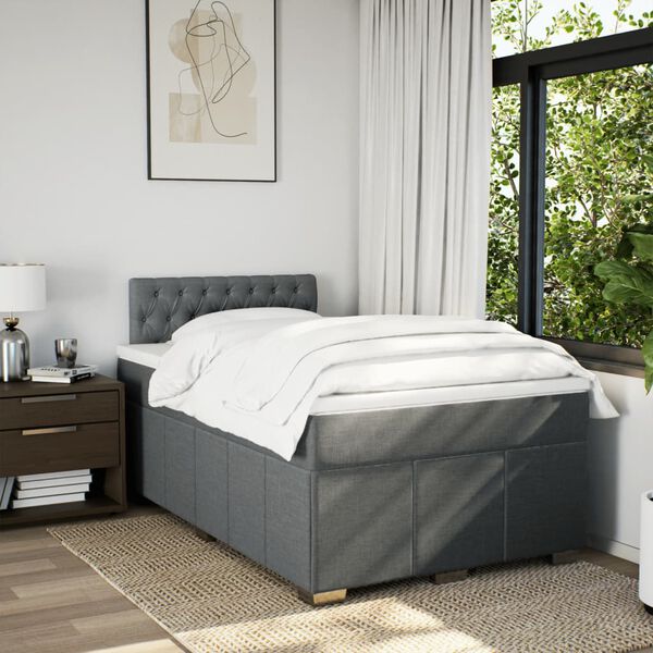 vidaXL Sommier &agrave; lattes de lit avec matelas gris fonc&eacute; 120x190cm tissu