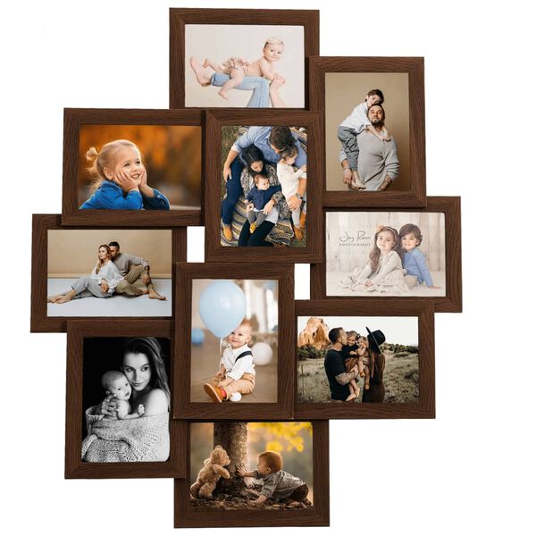 vidaXL Collage de cadres photo de photo 10x(10x15 cm) Marron fonc&eacute; MDF