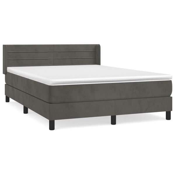 vidaXL Sommier &agrave; lattes de lit et matelas Gris fonc&eacute; 140x190cm Velours