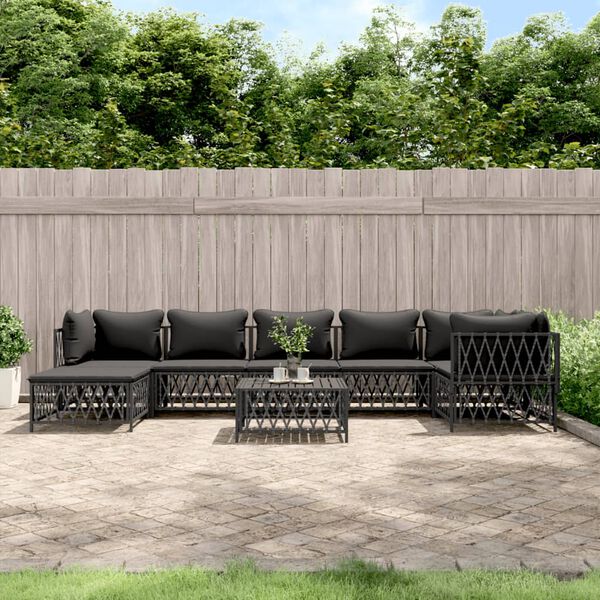 vidaXL Salon de jardin 8 pcs avec coussins anthracite acier