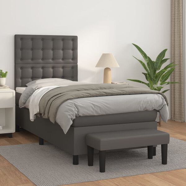 vidaXL Sommier &agrave; lattes de lit avec matelas Gris 90x200 cm Similicuir