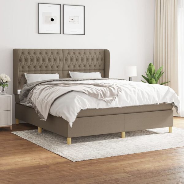 vidaXL Sommier &agrave; lattes de lit avec matelas Taupe 180x200 cm Tissu