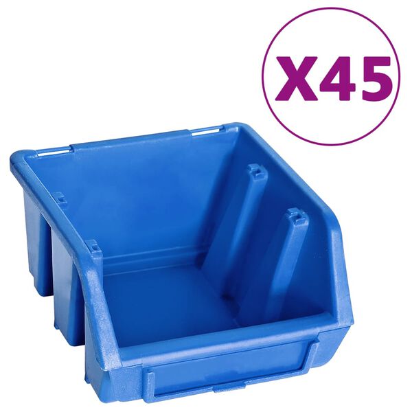 vidaXL Kit de bacs de stockage et panneaux muraux 48 pcs Bleu et noir