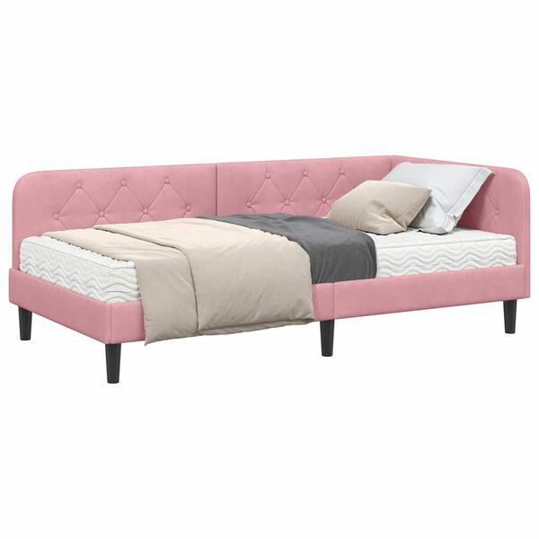 vidaXL Cadre de lit d'angle avec matelas Rose 100 x 200 cm Velours