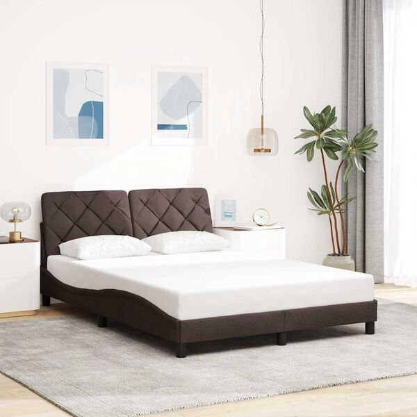 vidaXL Cadre de lit avec LED sans matelas marron fonc&eacute; 140x190cm tissu