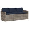vidaXL Canap&eacute; de jardin avec coussins 3 places gris r&eacute;sine tress&eacute;e