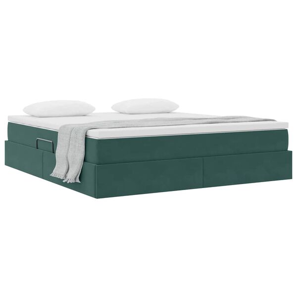 vidaXL Lit avec rangement et matelas Vert fonc&eacute; 180 x 200 cm Velours