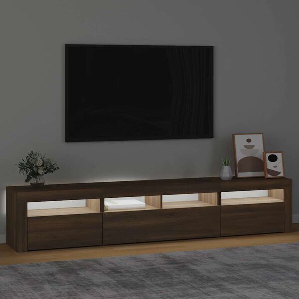 vidaXL Meuble TV avec lumi&egrave;res LED Ch&ecirc;ne marron 210x35x40 cm