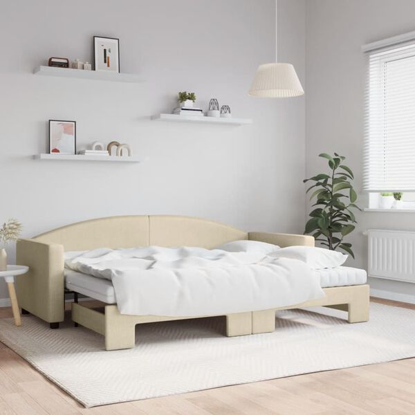 vidaXL Lit de jour avec gigogne et matelas crème 80x200 cm tissu