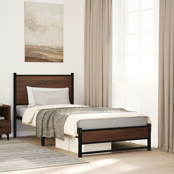 vidaXL Cadre de lit en métal sans matelas chêne marron 90x200 cm
