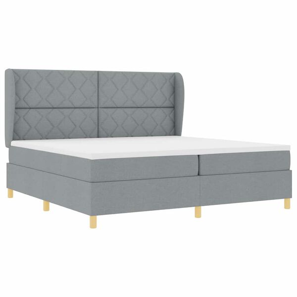 vidaXL Lit &agrave; ressorts avec matelas Gris clair 200 x 200 cm tissu