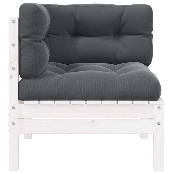 vidaXL Canapé d'angle de jardin avec coussins Blanc Bois de pin massif