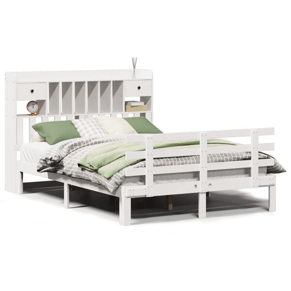 vidaXL Lit biblioth&egrave;que sans matelas blanc 150x200 cm bois pin massif