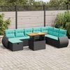 vidaXL Salon de jardin avec coussins 9pcs marron r&eacute;sine tress&eacute;e acacia