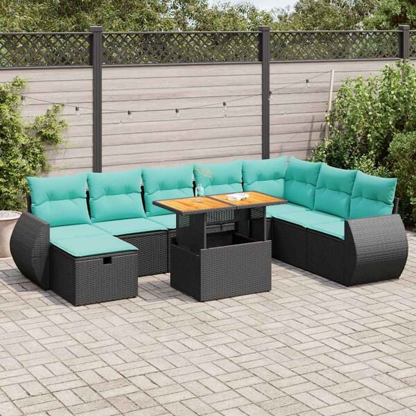 vidaXL Salon de jardin avec coussins 9pcs marron r&eacute;sine tress&eacute;e acacia