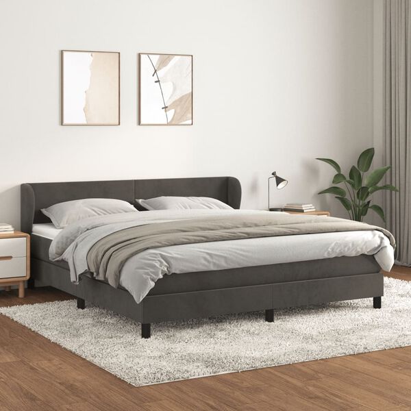 vidaXL Sommier &agrave; lattes de lit et matelas Gris fonc&eacute; 160x200cm Velours