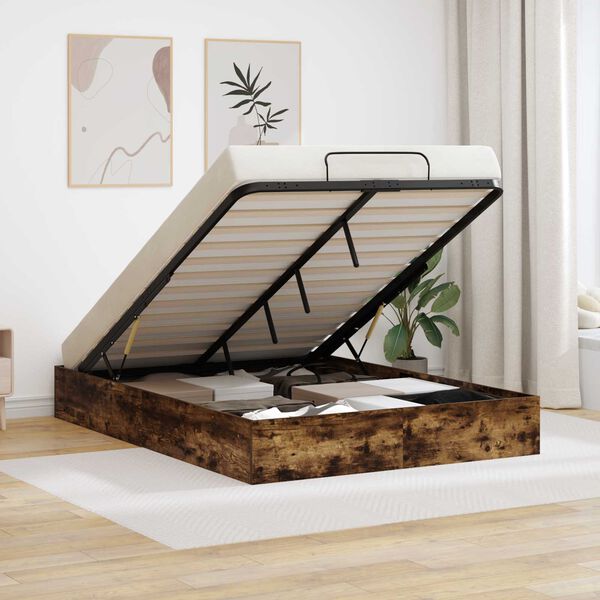 vidaXL Cadre de lit ottoman avec stockage Ch&ecirc;ne Fum&eacute; 193 x 120 x 25 cm