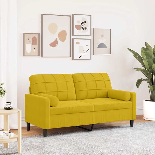 vidaXL Canap&eacute; 2 places avec oreillers d&eacute;coratifs jaune 140 cm velours