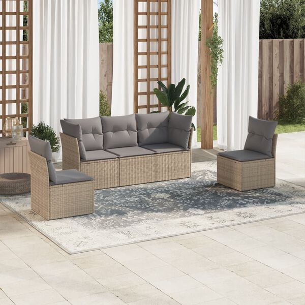 vidaXL Salon de jardin avec coussins 5 pcs beige r&eacute;sine tress&eacute;e